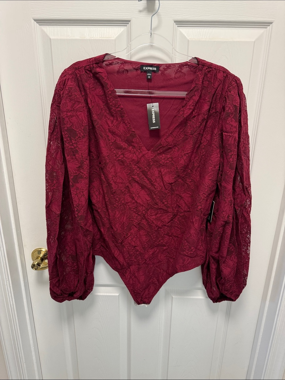 Express Wine Lace Surplice Blouse